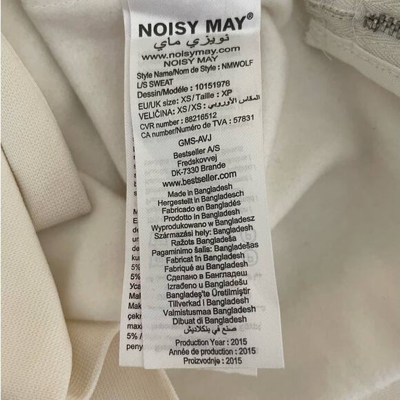 Noisy May Sweatshirt Women XS Cream High Neck Matte Sequence Design Cozy Warm - Picture 12 of 15